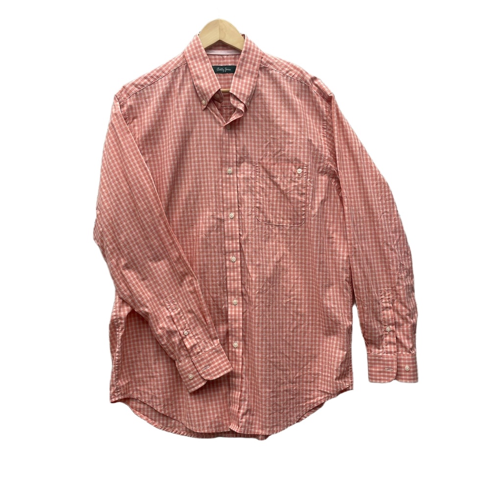 Bobby Jones Mens Large Orange Plaid Button Down‎ Short Sleeve Cotton Shirt